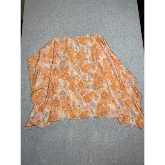 Ganesh Himal Trading Co Womens Silk Blend Orange Floral Pullover Poncho - Picture 2 of 6